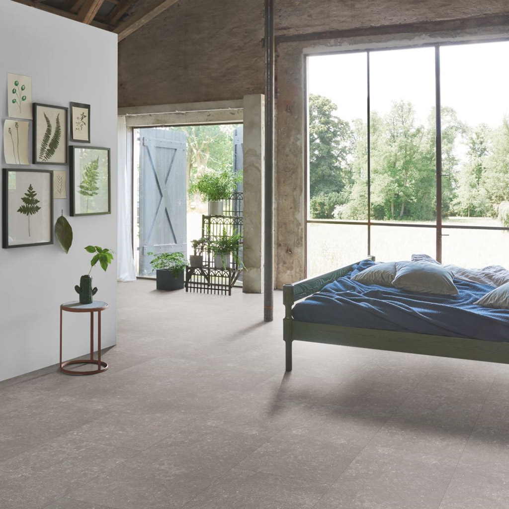 Granito Gris - Vinílico Parador Modular ONE Baldosa Grande ambiente dormitorio