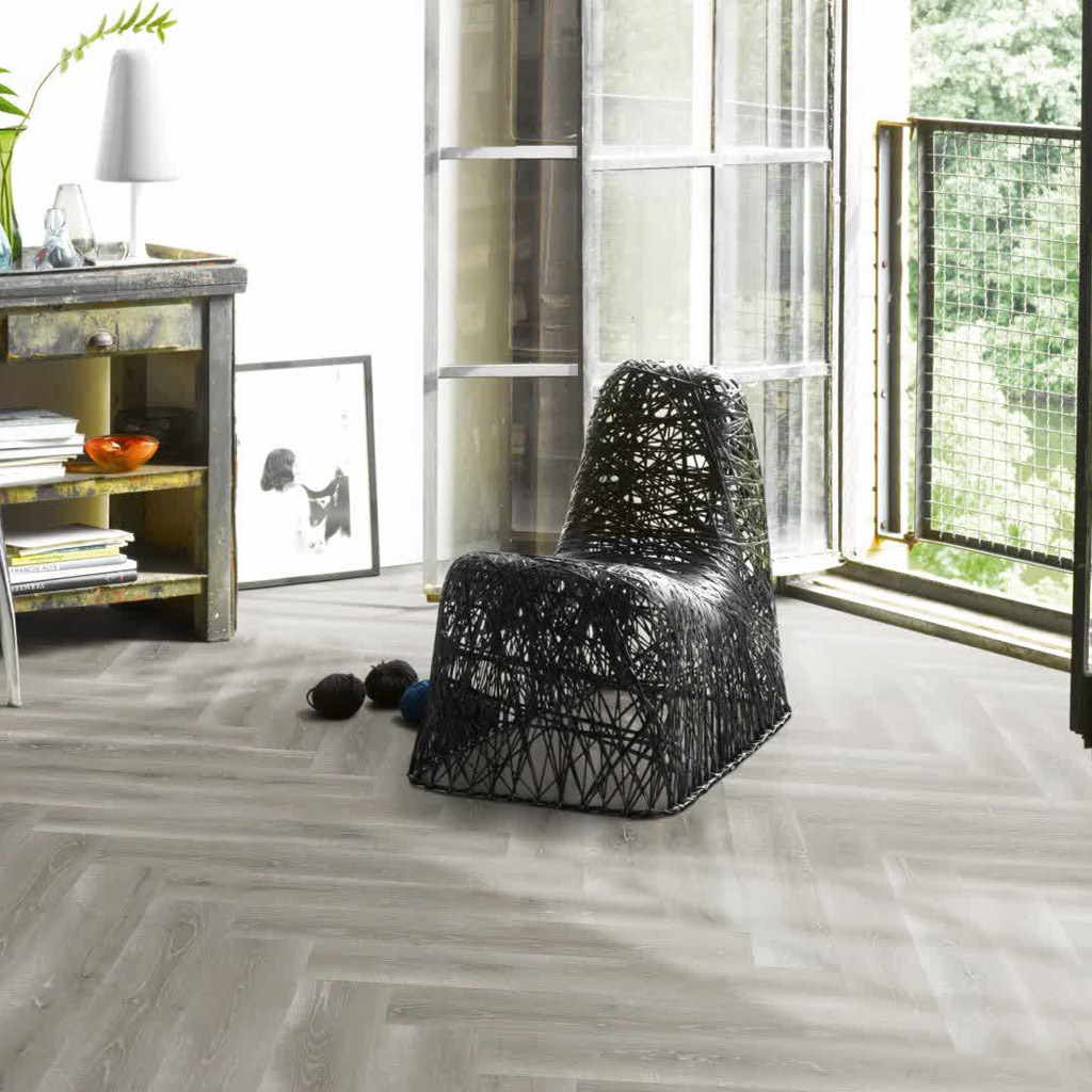 Roble Vintage Gris - Laminado Parador Trendtime 3 ambiente sala