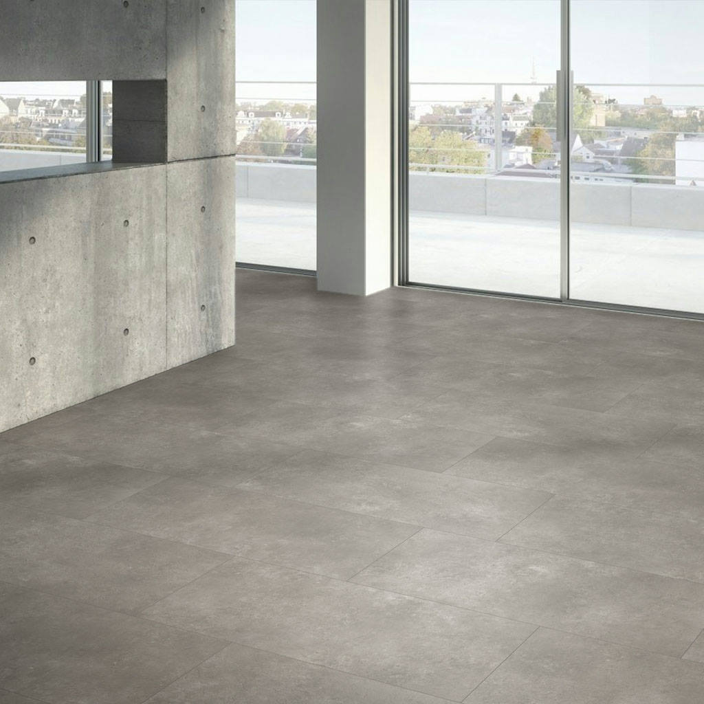 Piedra Trafalgar Gris Oscuro - Vinílico SPC Parador Trendtime 5 Baldosa Grande - Ambiente Sala